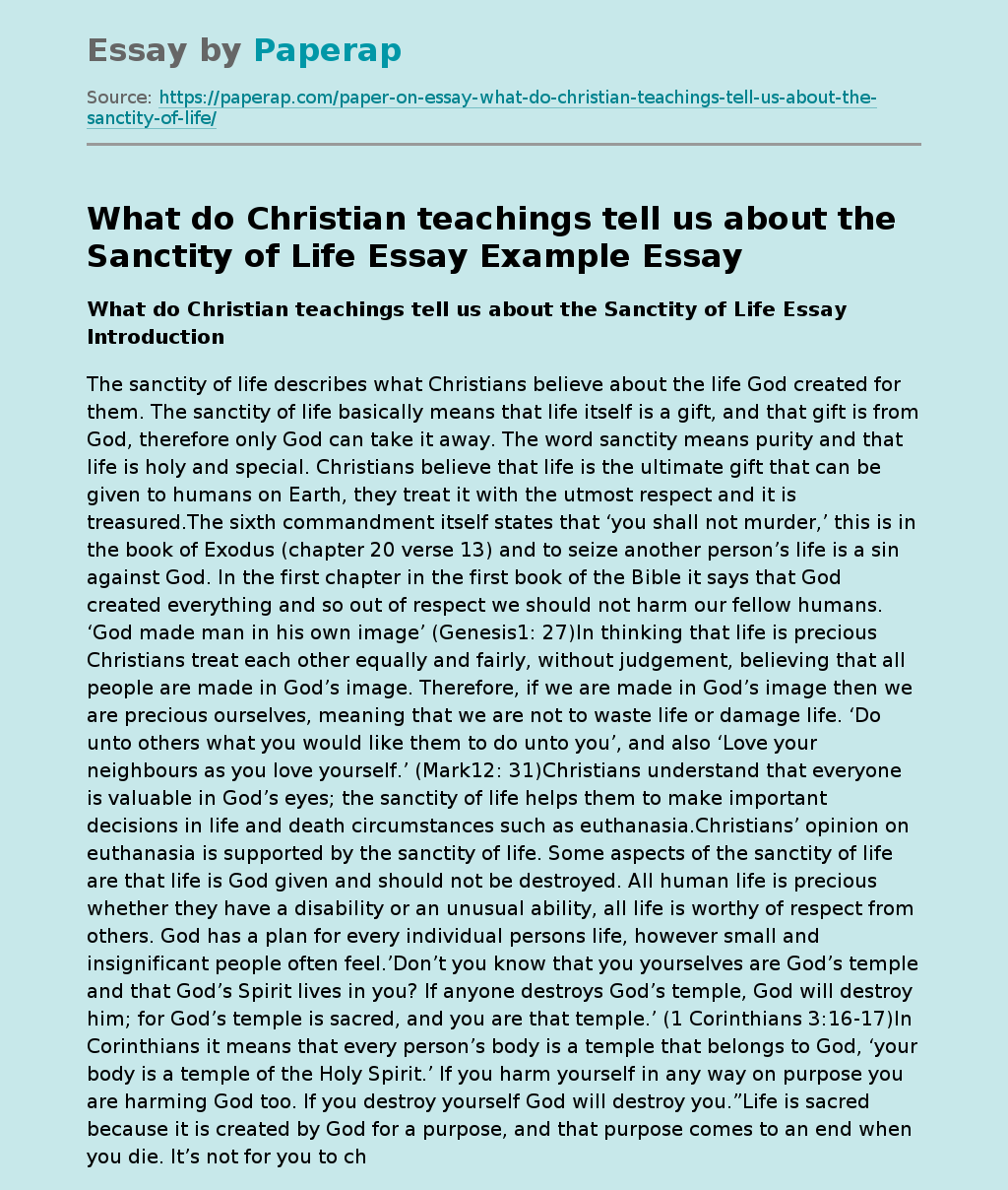 What do Christian teachings tell us about the Sanctity of Life Essay Example