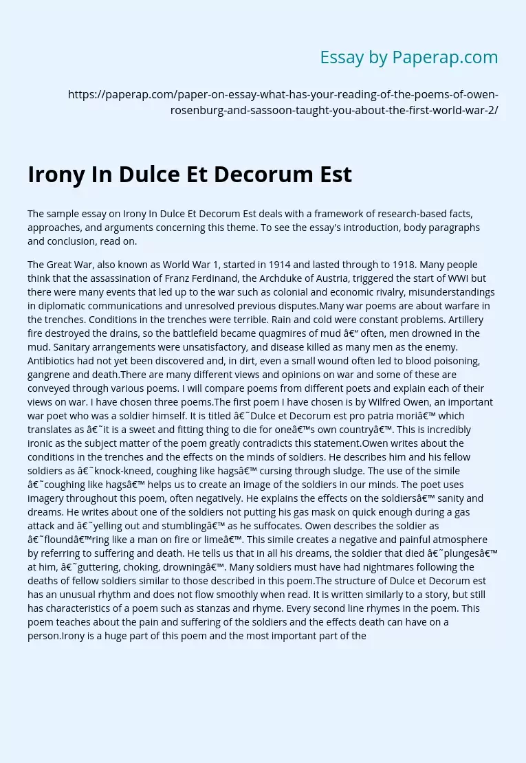 Irony In Dulce Et Decorum Est