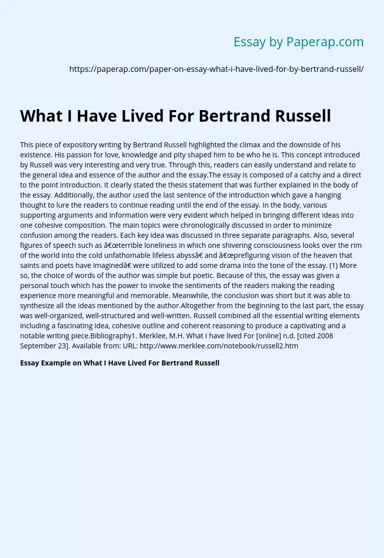 What I Have Lived For Bertrand Russell