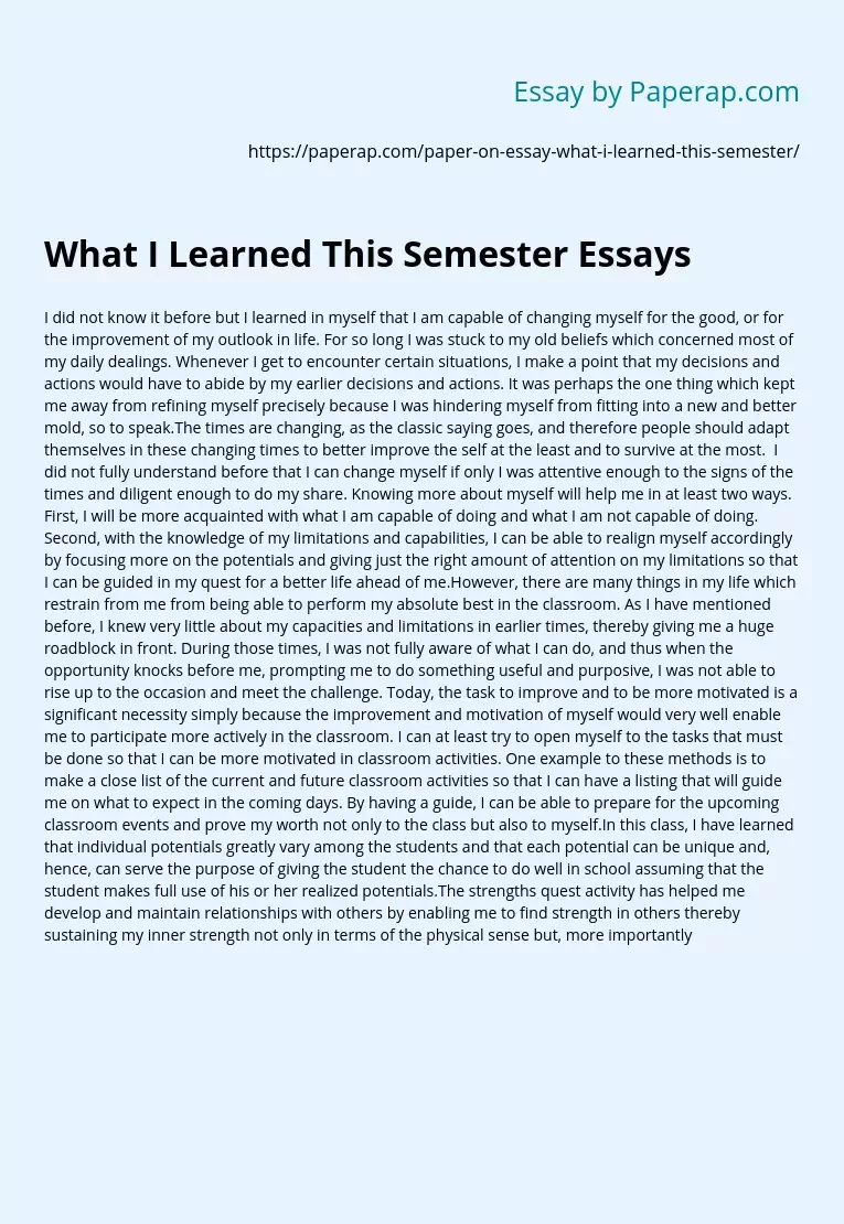 What I Learned This Semester Essays