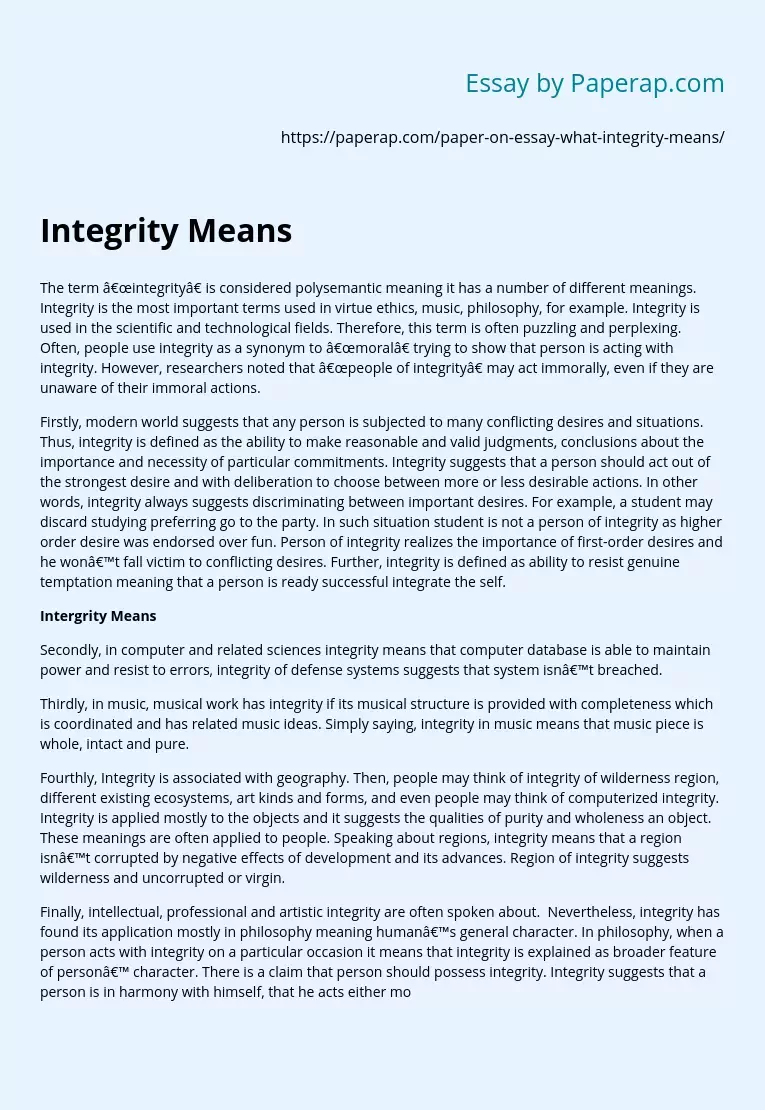 2 page essay on integrity