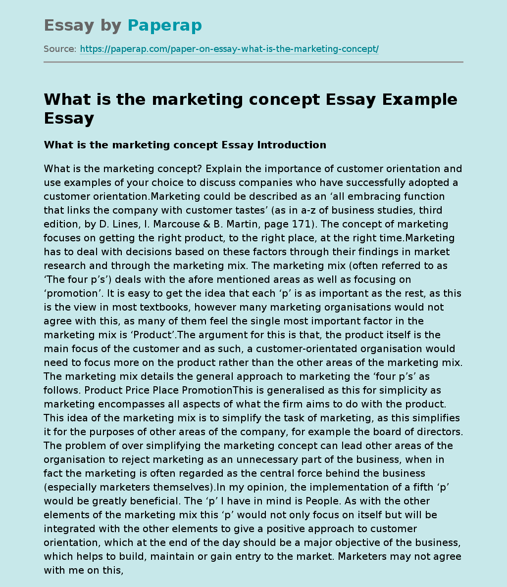 an essay about marketing concept