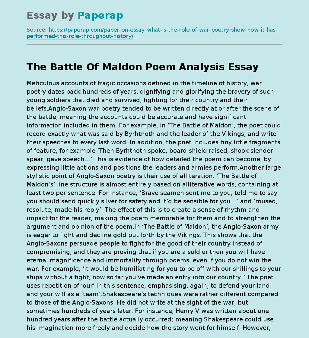 The Battle Of Maldon Poem Analysis