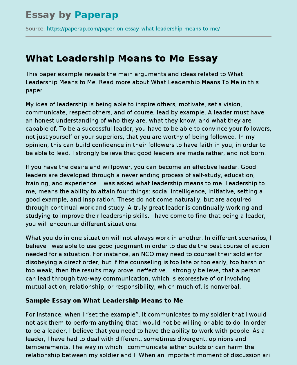 what does leadership mean to me essay