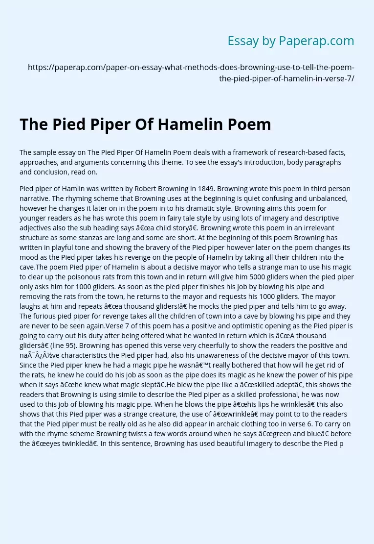 The Pied Piper Of Hamelin Poem