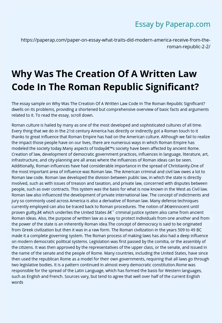 Why Was The Creation Of A Written Law Code In The Roman Republic Significant?
