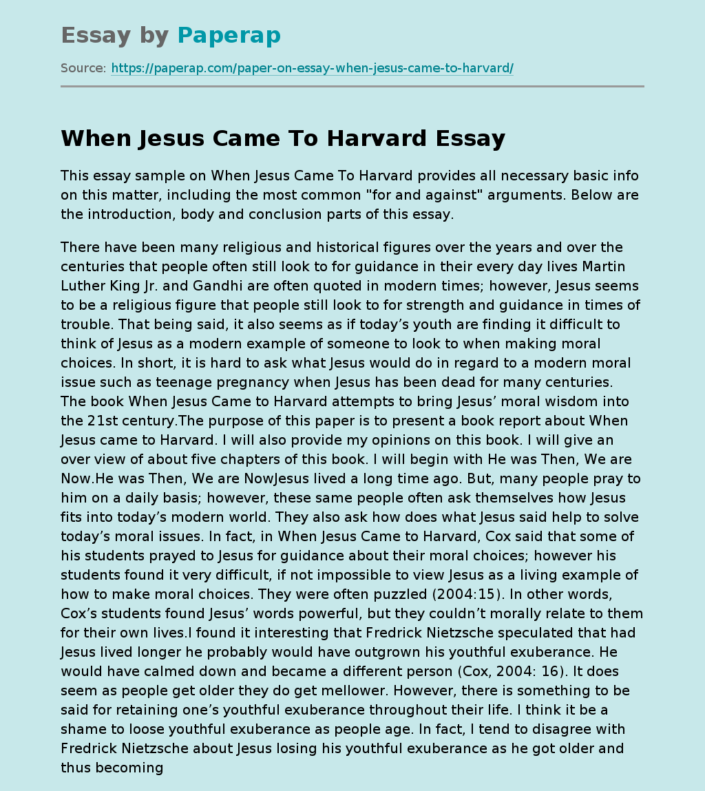 When Jesus Came To Harvard