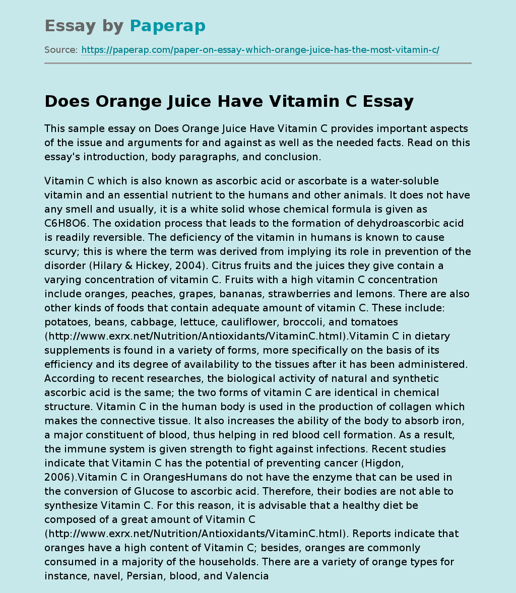 Does Orange Juice Have Vitamin C