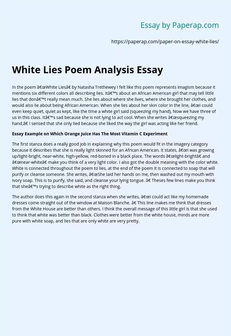 White Lies Poem Analysis Essay