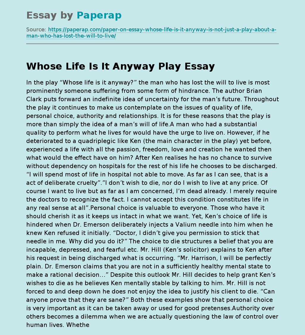 Whose Life Is It Anyway Play