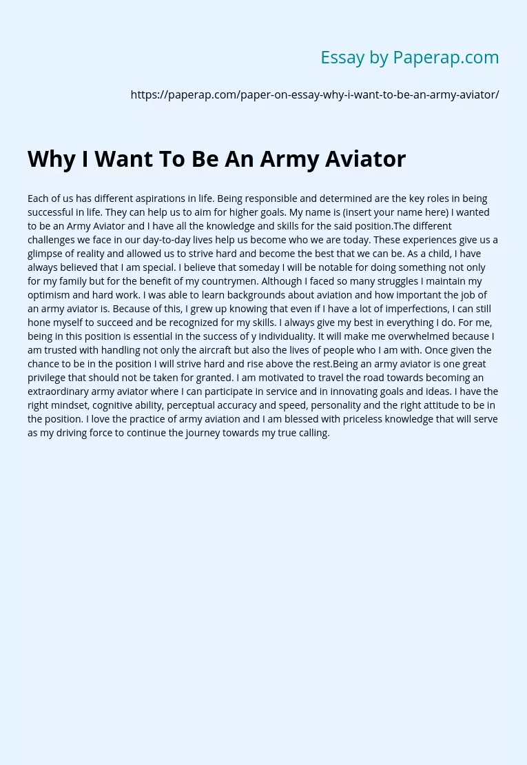 Why I Want To Be An Army Aviator