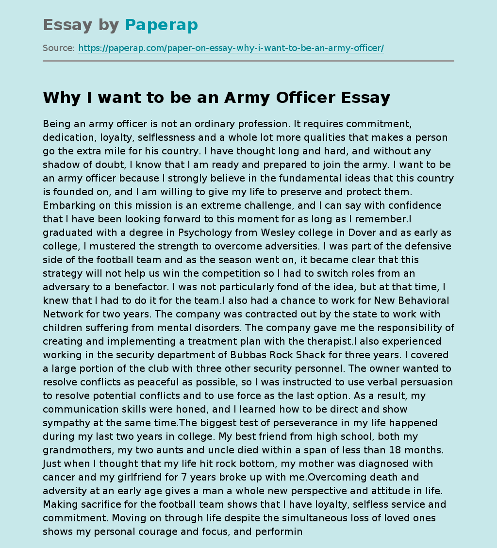 Why I want to be an Army Officer