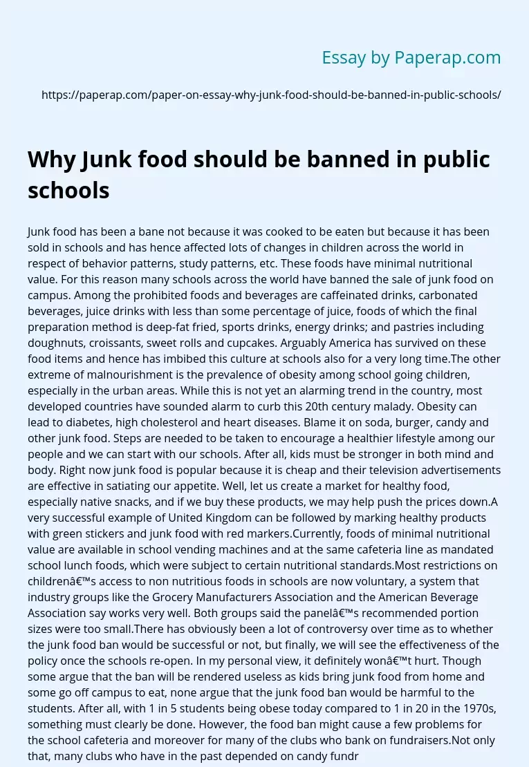 Why Junk food should be banned in public schools