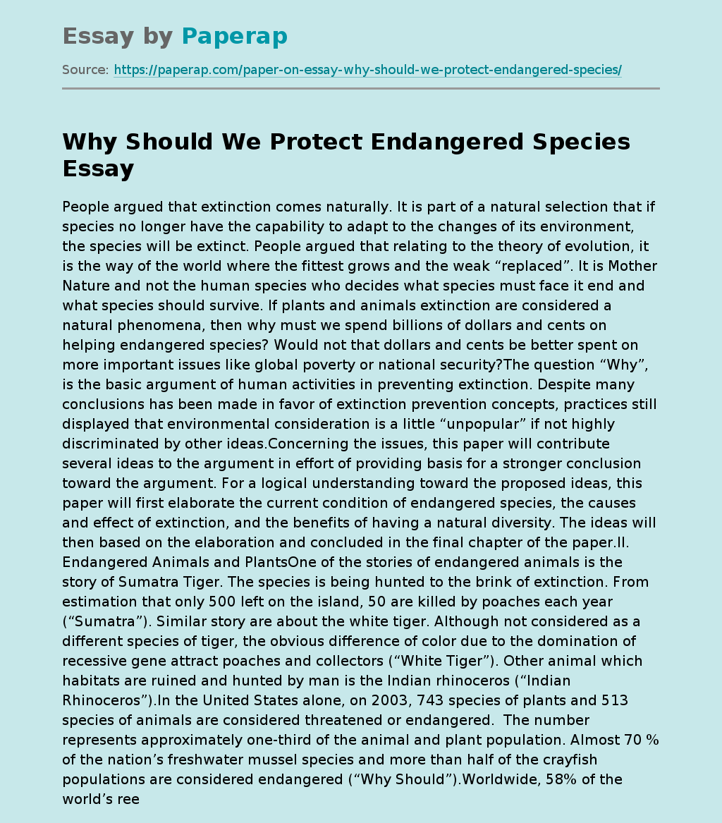 Why Should We Protect Endangered Species Free Essay Example