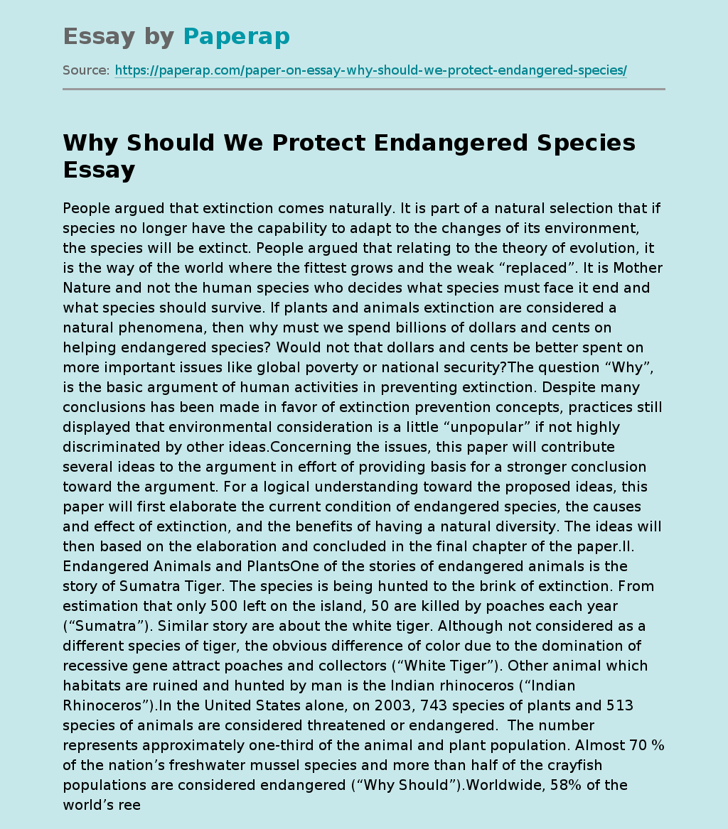 essay on how to protect endangered species