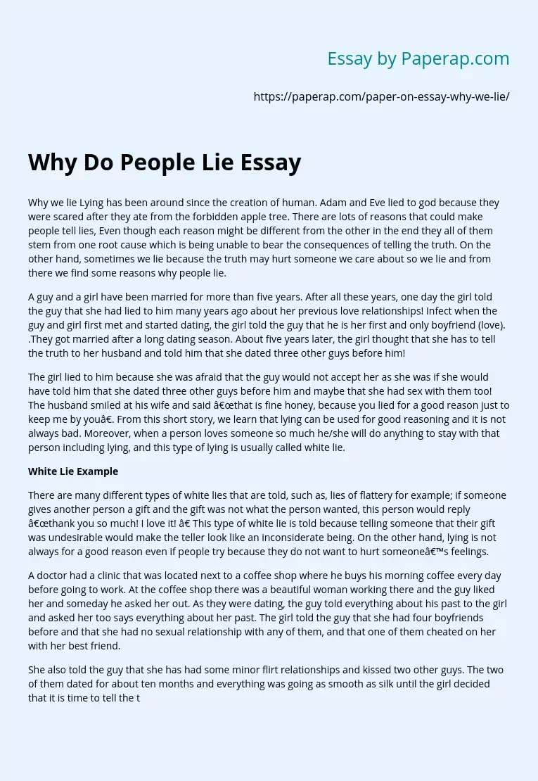 Why Do People Lie Essay