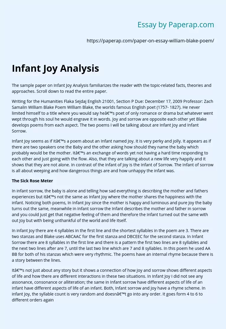 William Blake Infant Joy Analysis