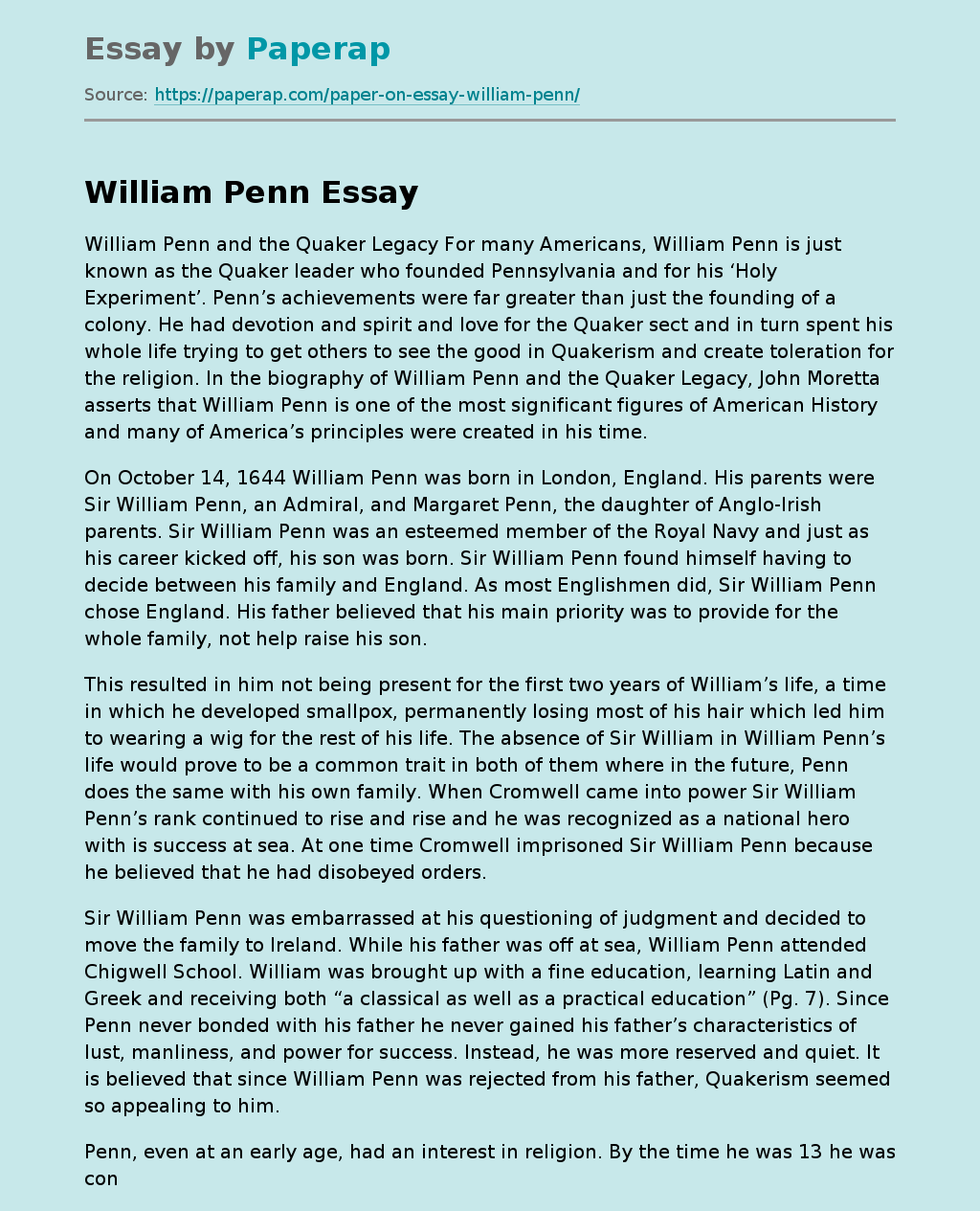 William Penn: Quaker Founder of Pennsylvania