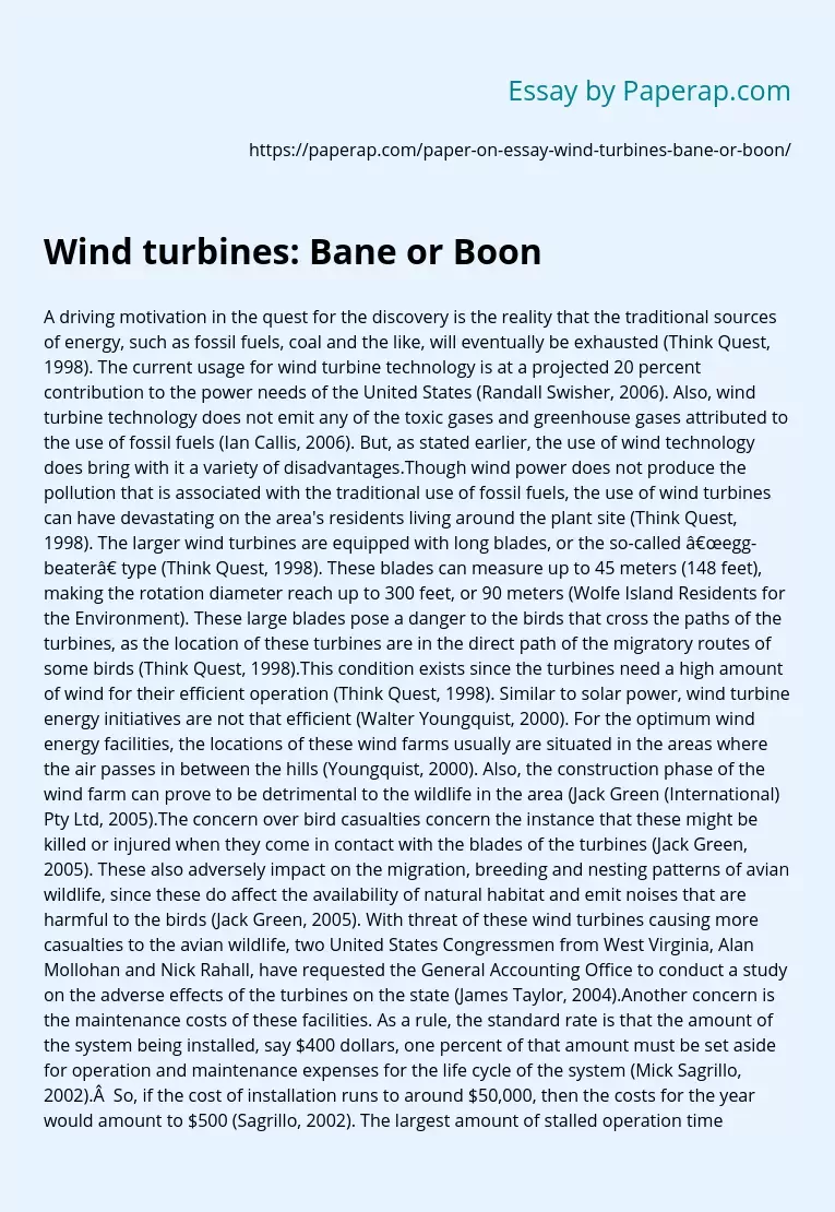 Wind turbines: Bane or Boon