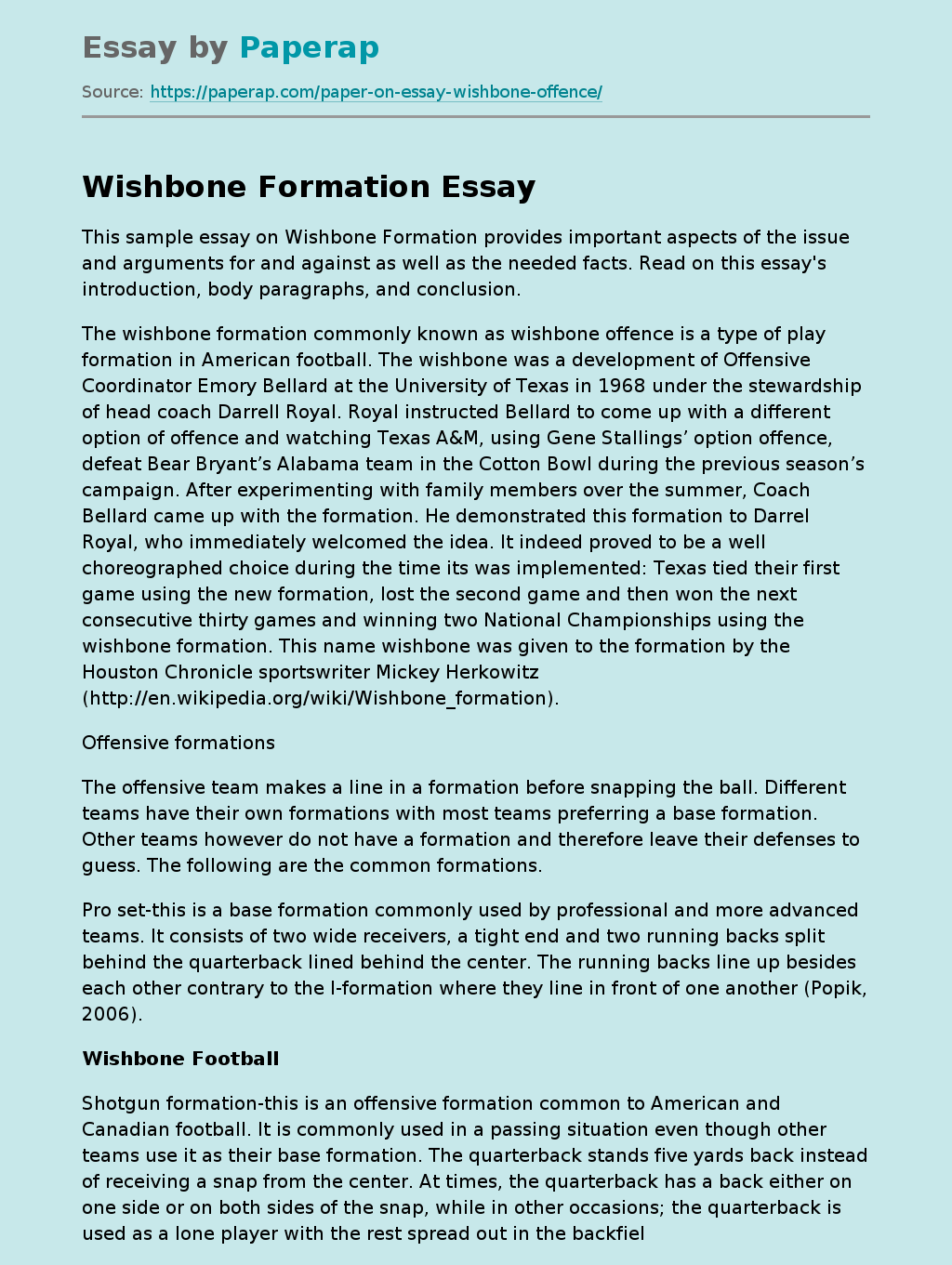 Wishbone Formation
