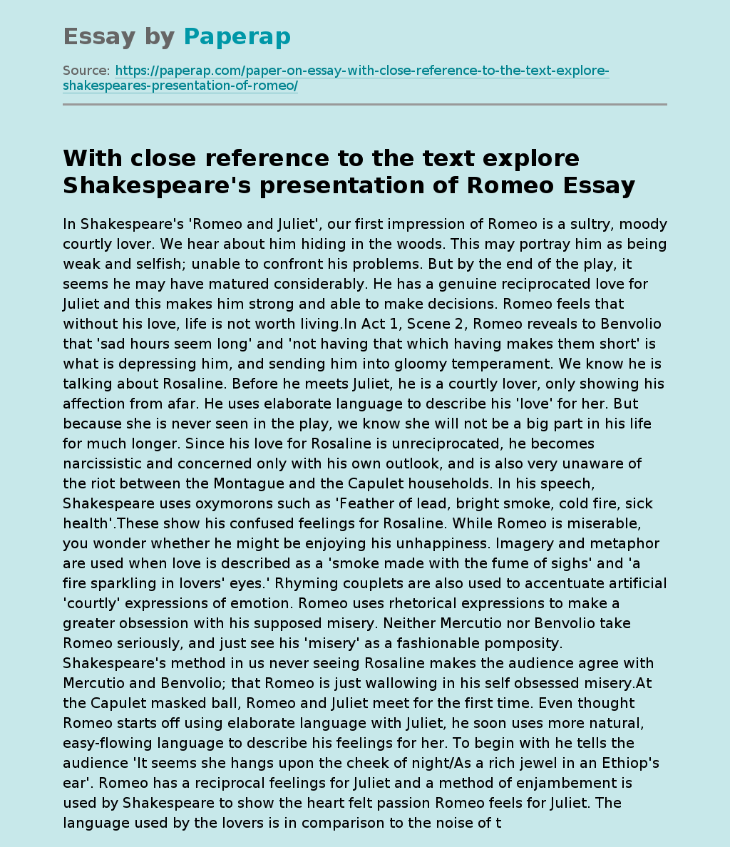 William Shakespeare’s Presentation of the Hero Romeo
