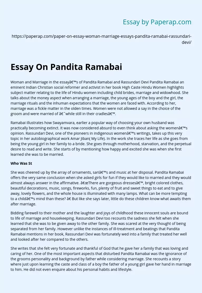 Essay On Pandita Ramabai