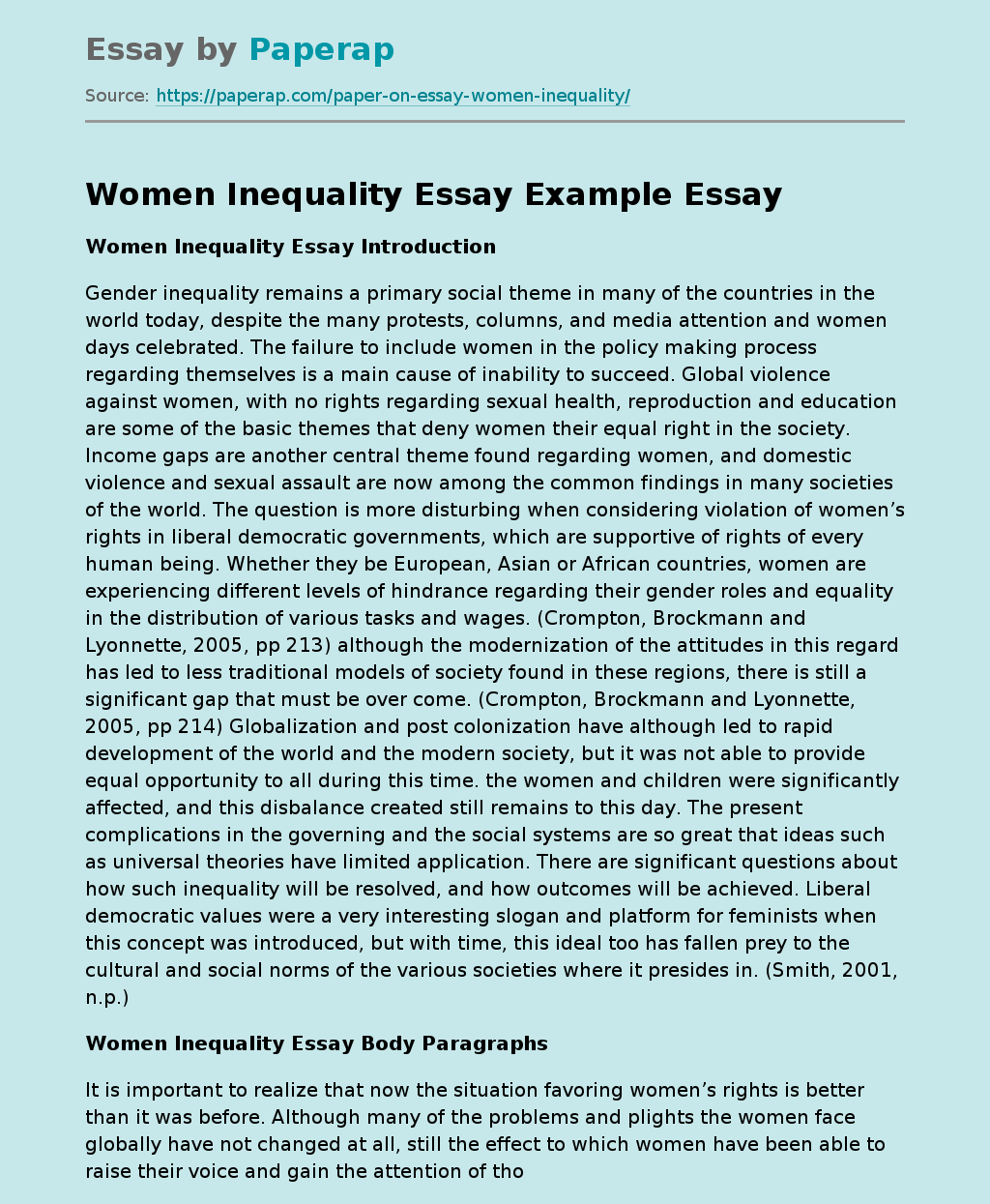 Women Inequality Essay Example