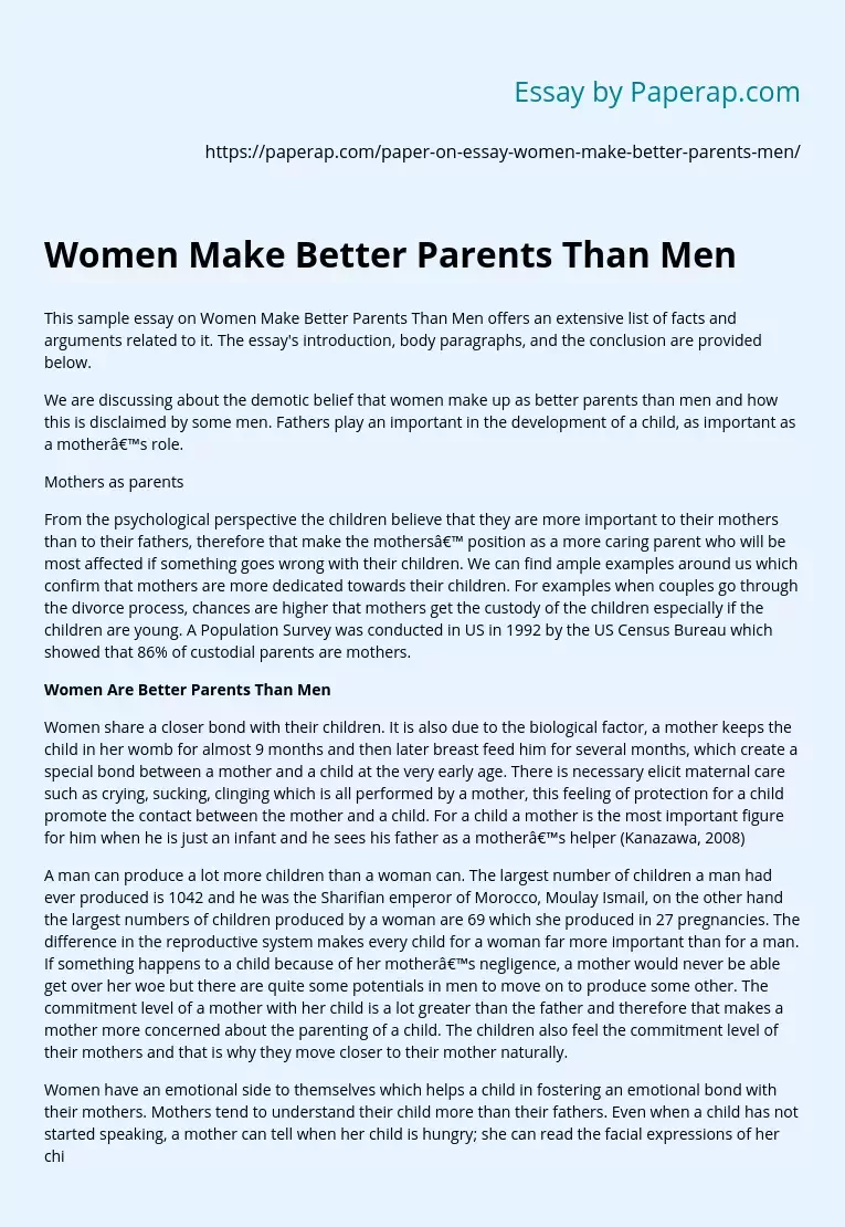 Women Make Better Parents Than Men