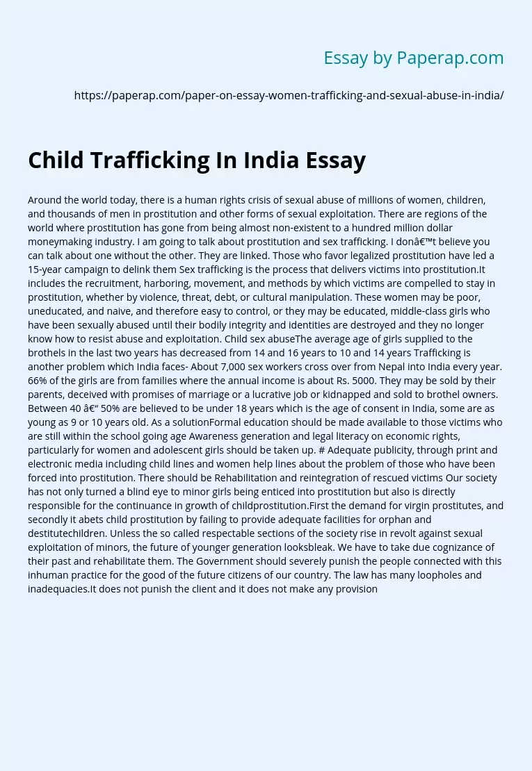 Child Trafficking In India Essay