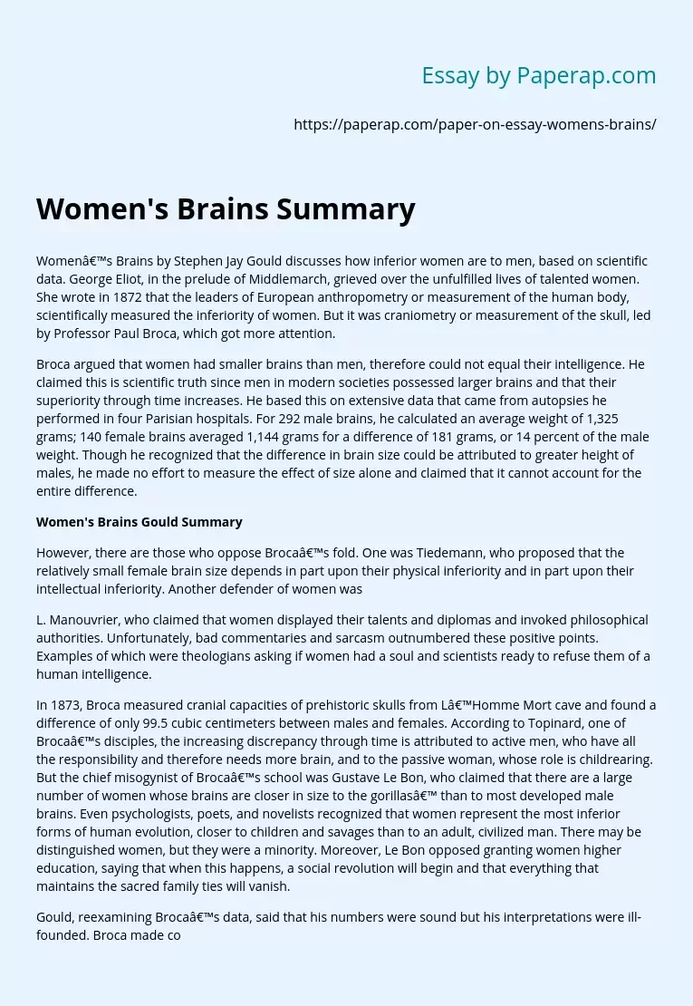 Women's Brains Summary