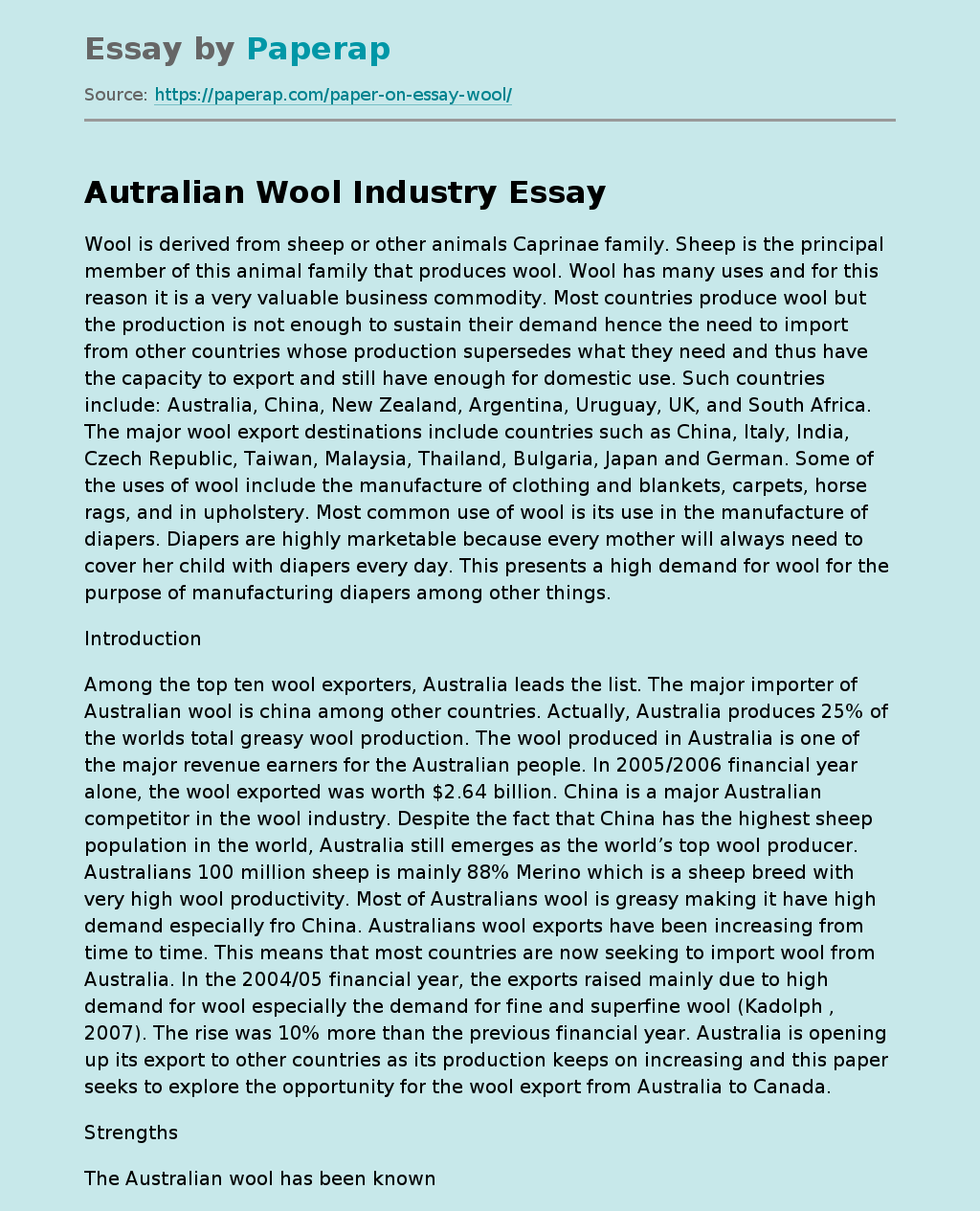 Source: Australian Wool Industries Secretariat