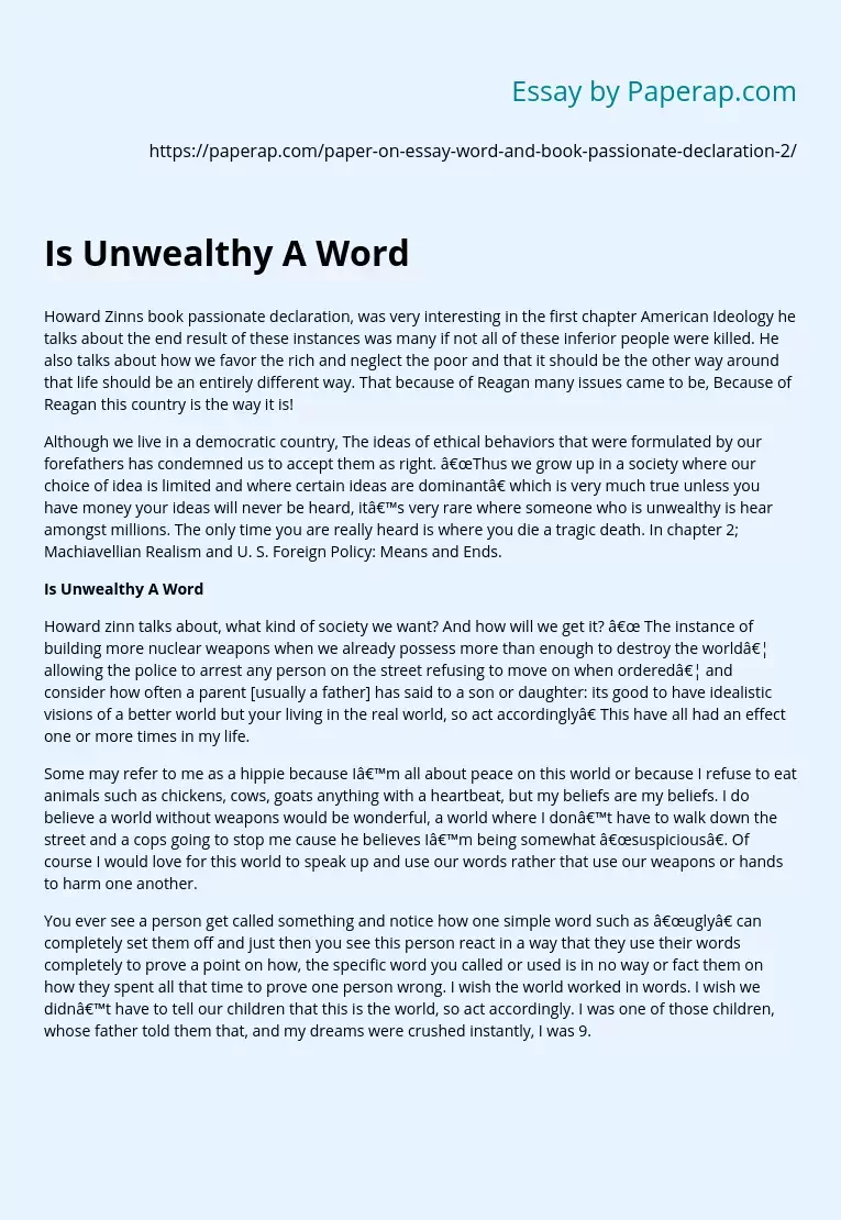 Is Unwealthy A Word
