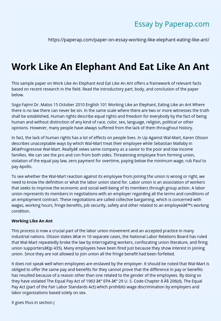 Work Like An Elephant And Eat Like An Ant
