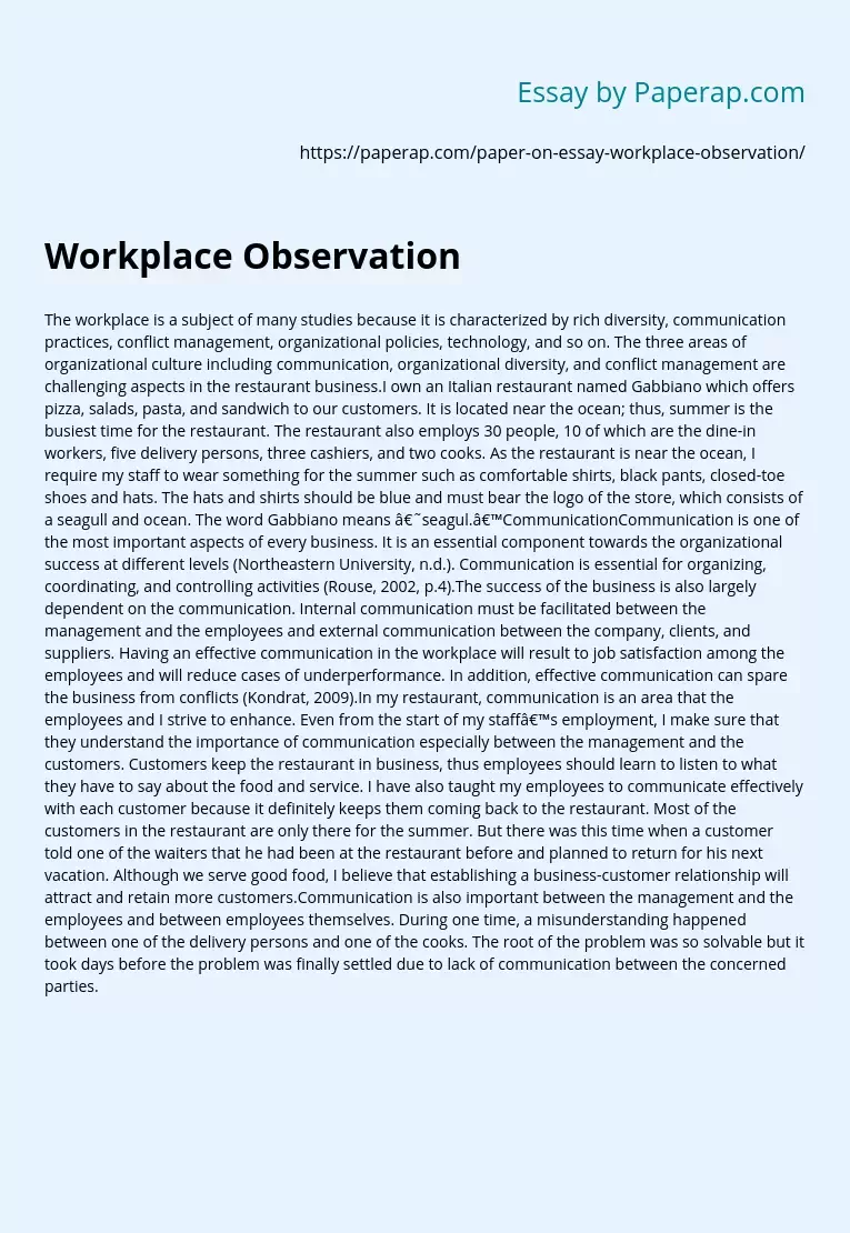 Workplace Observation