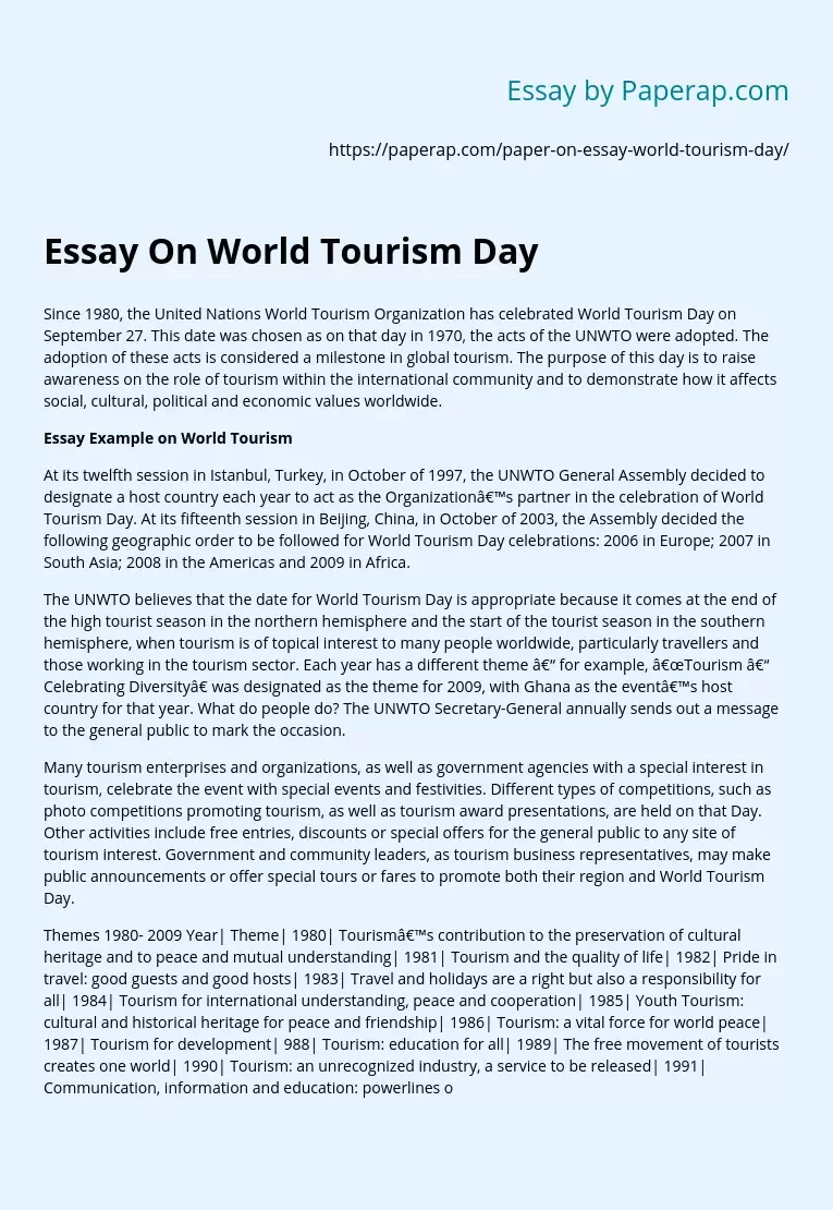 Essay On World Tourism Day