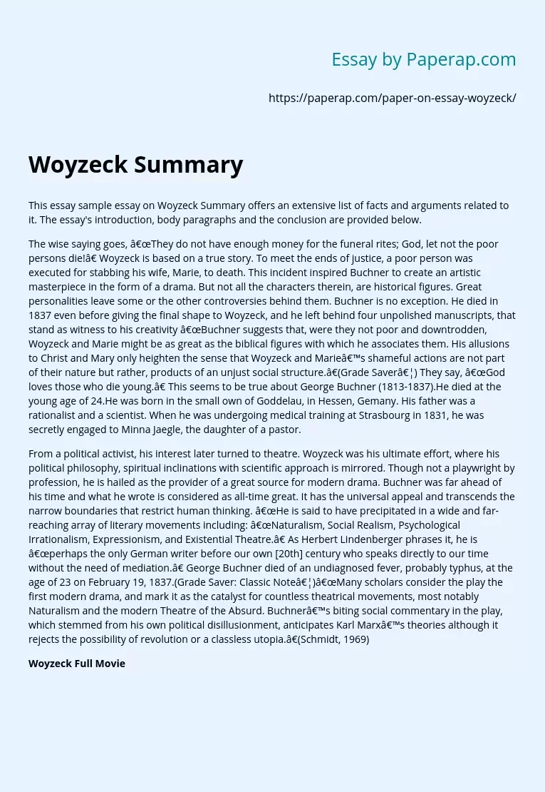 Woyzeck Summary