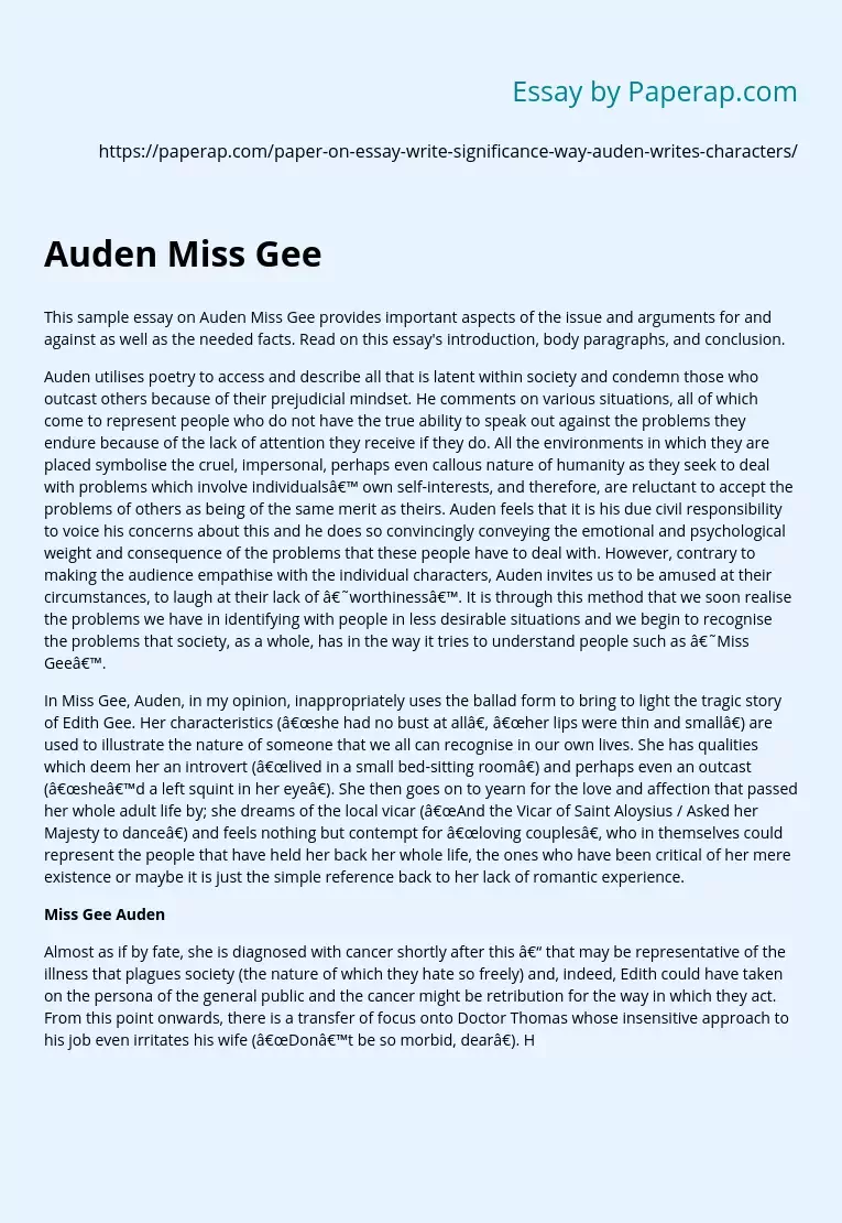 Miss Gee by Wystan Hugh Auden