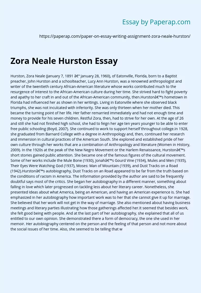 Zora Neale Hurston Essay