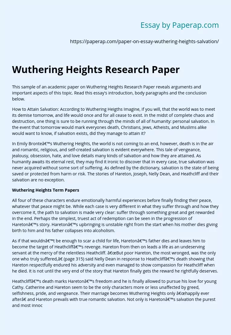 Wuthering Heights Research Paper