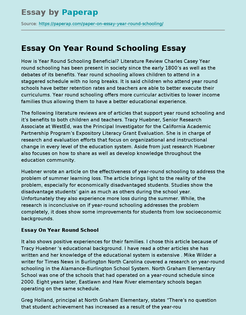 Essay On Year Round Schooling