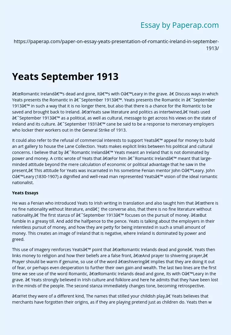 Yeats September 1913