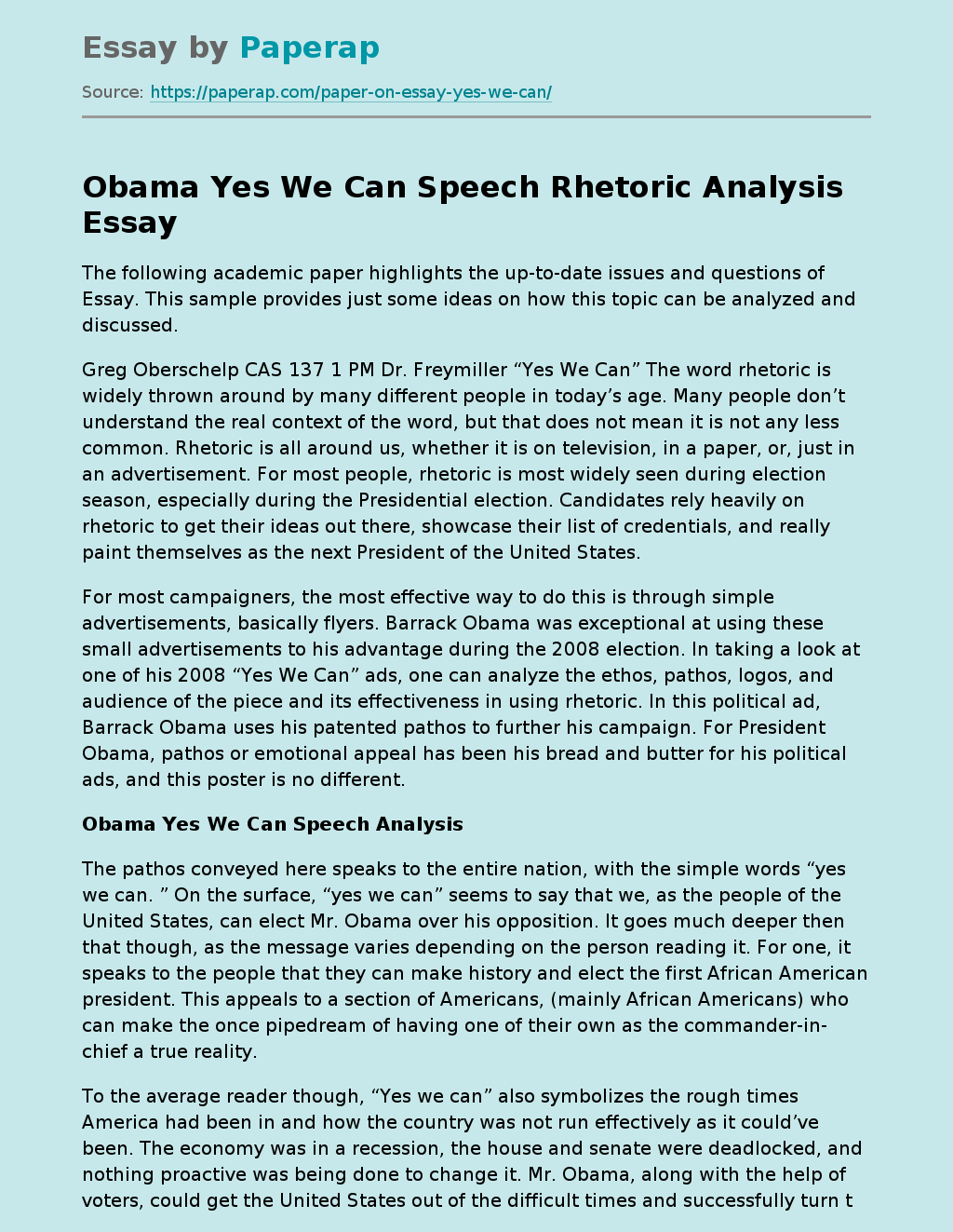 Obama Yes We Can Speech Rhetoric Analysis