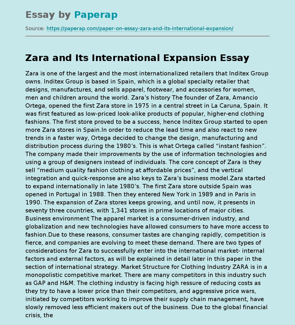 Zara and Its International Expansion