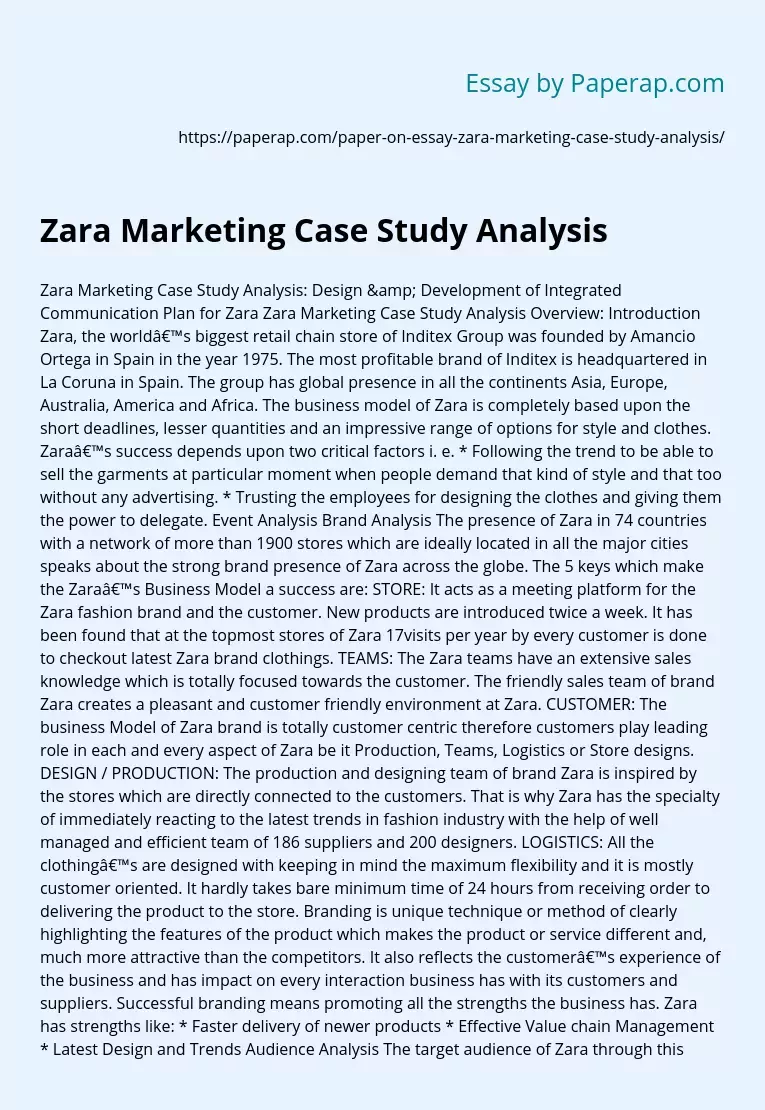 Zara Marketing Case Study Analysis