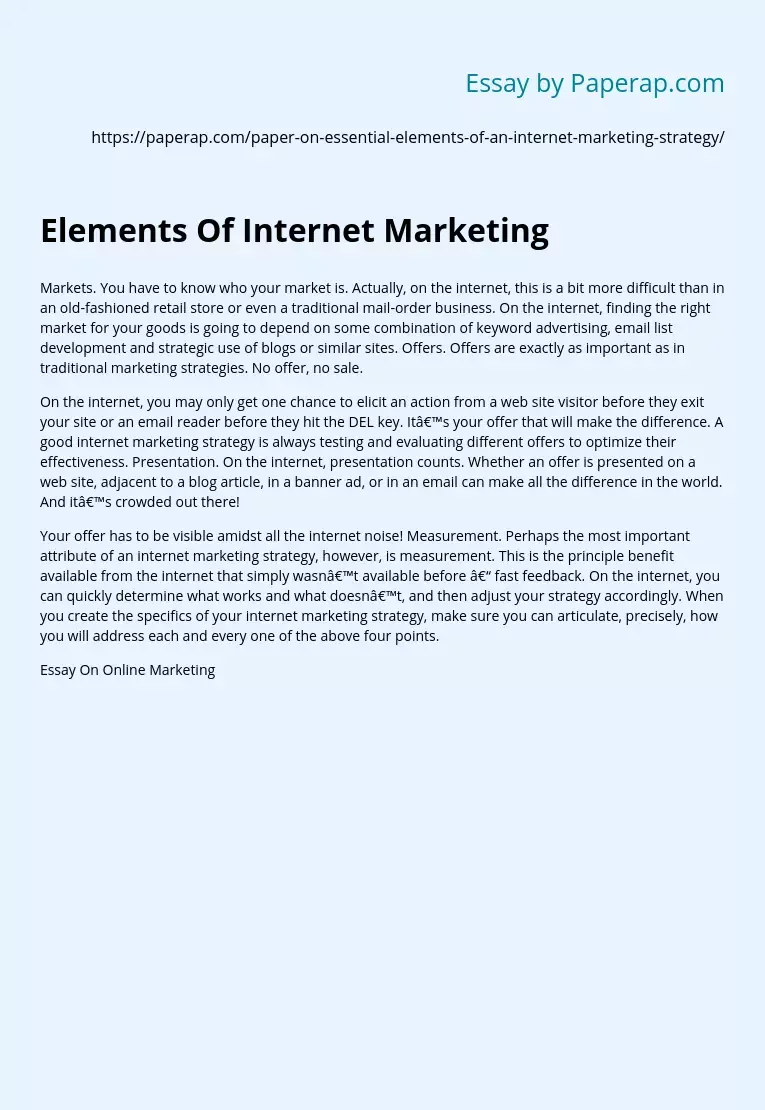 Elements Of Internet Marketing