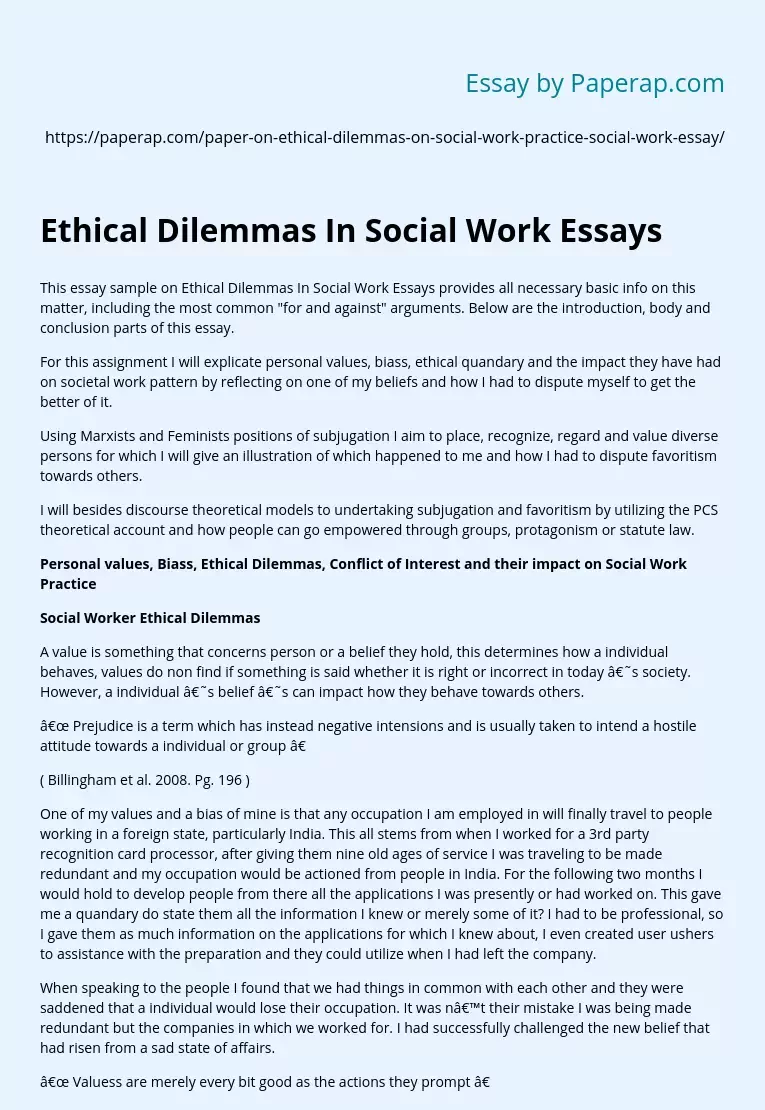 Ethical Dilemmas In Social Work Essays
