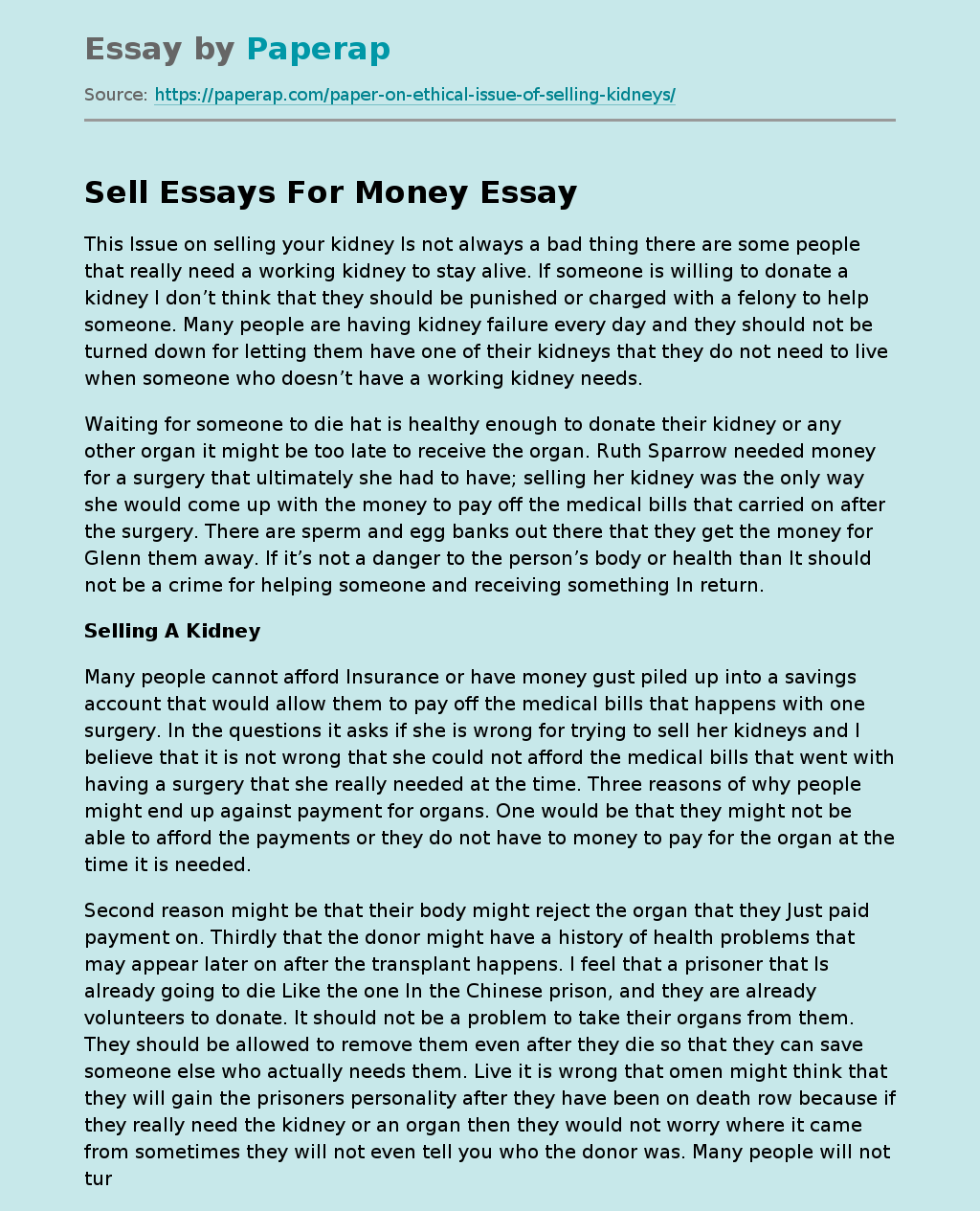 buying and selling essay