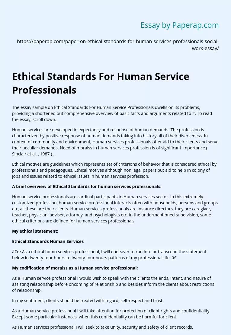 Ethical Standards For Human Service Professionals