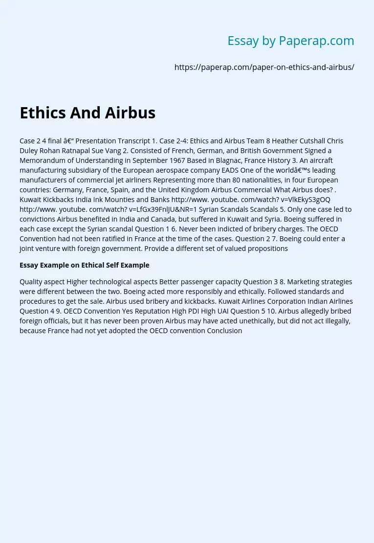 Ethics And Airbus