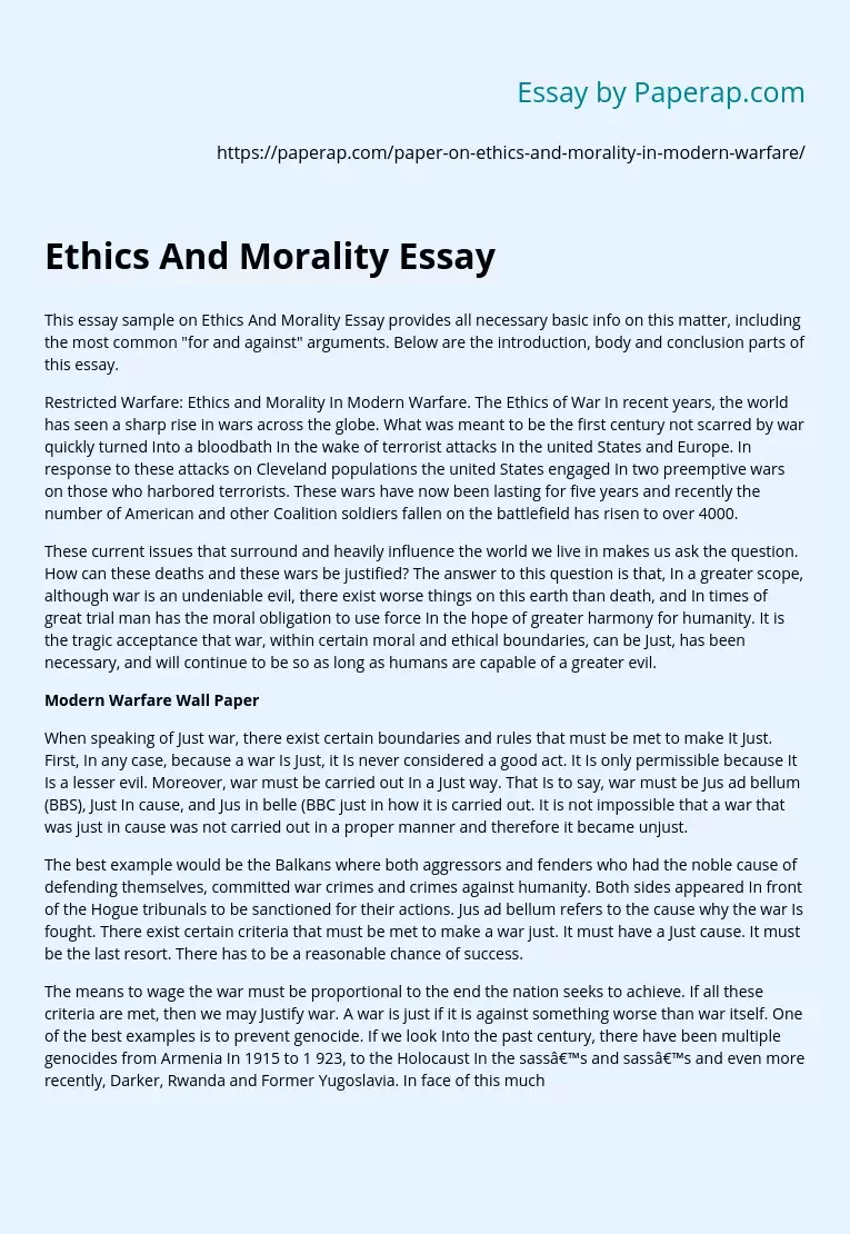 Ethics And Morality Essay